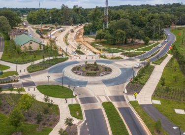 Roundabout during construction at FAMU Way Halff